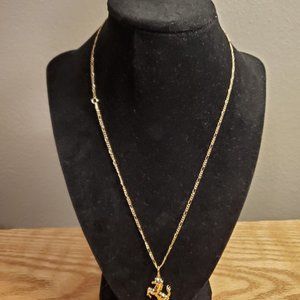 Genuine Real 18K Saudi Gold Necklace Figaro 20" w/ Pendant Mustang Horse des 3.2